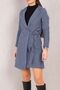 Women's Blue Side Tie Herringbone Pattern Long Cuff Coat ARM-24K001010