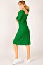 Women's Green Front Back Square Neck Slit Midi Dress Arm-23y001021 - 5