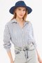 Navy Blue Striped Oversize Pleated Women's Shirt - Long Sleeve, Pocket Detail, ARM-24Y001057
