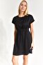 Women's Black Rubber Detailed Bat Sleeve Dress - 3