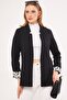 Women's Black Ikosiena Jacket Stand Collar Sleeve Leopard Pattern ARM-24Y001044 - 4