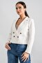 Women's Ecru Double Breasted Collar Gabardine Crop Jacket ARM-24Y001010 - 2