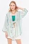 Dark Green Striped Women's Kimono Shirt - Front Tie ARM-24Y001091 - 3