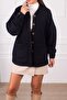 Women's Navy Blue Pocketed Oversize Stash Jacket ARM-24K001033