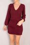Women's Burgundy Skirt Gather Detailed V-Neck Silvery Mini Dress ARM-24K001050 - 2