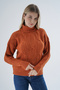 Women's orange oversized turtleneck thessaloniki braided woolen special yarn knit sweater trist-6159 - 5