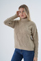 Women's Beige Oversize Turtleneck Thessaloniki Hair Braided Wool Special Yarn Knitwear Knitted Sweater Trist-6159 - 5