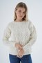 Women's Bone Crew Neck Braided Wool Blended Special Yarn Knitwear Knitted Sweater Trist-6164