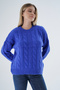 Women's Cobalt blue Oversize Crew Neck Hair Braided Wool Special Yarn Knitwear Knitted Sweater Trist-6167 - 3