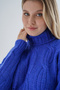 Cobalt Blue Color Oversize Turtleneck Hair Braided Knitwear Sweater - TRIST-6159 - 6