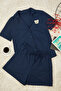 Lacivert %100 Pamuklu Ayıcık Nakışlı Şortlu Örme Pijama Takımı THMSS23PT00012 - 6