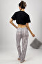 Women's Pajama Bottoms Red Stripe White Square with Ribbon - 4