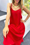 Aerobin Fabric Adjustable Strap Long Red Dress - 5