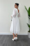 Chiffon Fabric Pearl Detailed Midi Dress - WHITE - 5