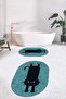 Digital Washable Non-Slip Cute Cat Double-Sided Bathroom Rug Mat Oval Toilet Set - 6