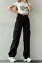 Cera Black Cargo Wide Leg Trousers Without Back Pocket Loose Jeans - 3