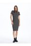 Crew Neck Striped Short Sleeve Women's Bodycon Dress - 3
