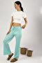 Women's Ribbed Striped Thin Pajama Bottoms Tracksuit Mint Green - 4