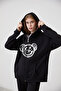 Unisex black cardigan zipper hooded jacket bear drawing design printed cardigan - 2