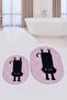 Digital Washable Non-Slip Cute Cat Double-Sided Bathroom Rug Mat Oval Toilet Set - 4