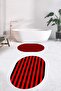 Digital Washable Non-Slip Striped Modern Double Bathroom Rug Mat Oval Toilet Set - 5