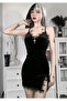 Gothic dress with thin straps and slit with cross