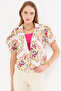 Light Fuchsia Linen Patterned - Slit Short Sleeve Women's Jacket ARM-24Y 001095
