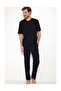 Men's Navy Blue Groom Dowry Set 3-Piece Combed Cotton Pajama Set