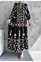 Women's Oversize Judge Collar Buttoned Patterned Dress Pink-White - 4