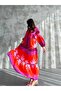 Patterned Long Hijab Shirt Dress Green-Fuchsia Oversize - 5