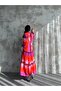 Patterned Long Hijab Shirt Dress Green-Fuchsia Oversize - 2