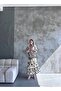 Patterned White High Collar Buttoned Oversize Dress