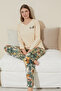 Cream Embroidered Cotton Knitted Pajama Set 24240108