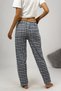 Women's Pajama Bottoms with Ribbon Plaid Navy Blue White Square Large Size - 6