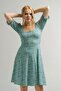 Women's Mint Square Collared Flared Dress with Elastic Sleeves Arm-23y001086 - 3
