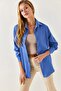 Women's Open Cobalt Blue Oversize Long Basic Shirt Arm-22y001118 - 2