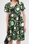 Women's Pistachio Green V-Neck Short Sleeve Patterned Ruffle Dress Arm-24Y001014 - 3