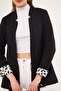Women's Black Ikosiena Jacket Stand Collar Sleeve Leopard Pattern ARM-24Y001044 - 3