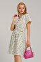 Women's Fuchsia V-Neck Buttoned Elastic Waist Belted Flared Short Sleeve Dress ARM-23Y001093