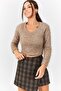 Women's Beige Sequin Bearded Crop Sweater ARM-22Y001179 - 3
