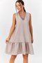 Women's Beige V-Neck Ethnic Pattern Six Frilly Sleeveless Twist Dress Arm-22Y001071 - 3