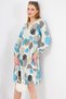 Women's Light Blue V-Neck Tie Waist Ruffle Long Sleeve Dress ARM-24Y001009