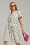 Women's Fuchsia V-Neck Buttoned Elastic Waist Belted Flared Short Sleeve Dress ARM-23Y001093 - 2