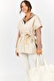 Women's Beige V-Neck Leather Look Blouse Short in Front and Long in Back Belted Blouse ARM-21K001054 - 2