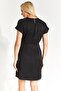 Women's Black Rubber Detailed Bat Sleeve Dress - 4