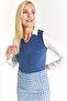 Women's Dark Blue Collar and Sleeve Detailed Blouse - 2