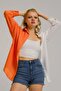 Women's Orange Blocked Oversize Long Basic Shirt ARM-23Y001095