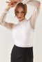 Women's White Corded Knitwear Sweater with Tulle Sleeves and Collar ARM-22K001043 - 2