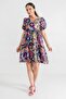 Women's Purple V-Neck Short Sleeve Patterned Ruffle Dress ARM-24Y001014 - 3