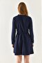 Women's V-neck Elastic Waist Tie-up Flared Dress - 4